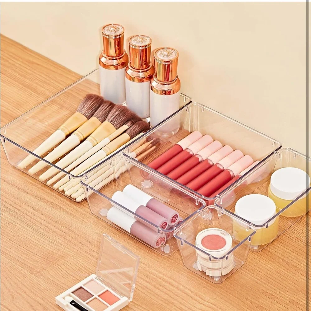 Clear Plastic Storage Bin Set - Multi-Size Organizer